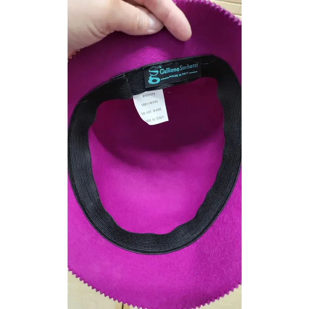 Vintage Galliano Sorbatti Purple Wool Cloche Hat Italy Fur Accent - Picture 6 of 6